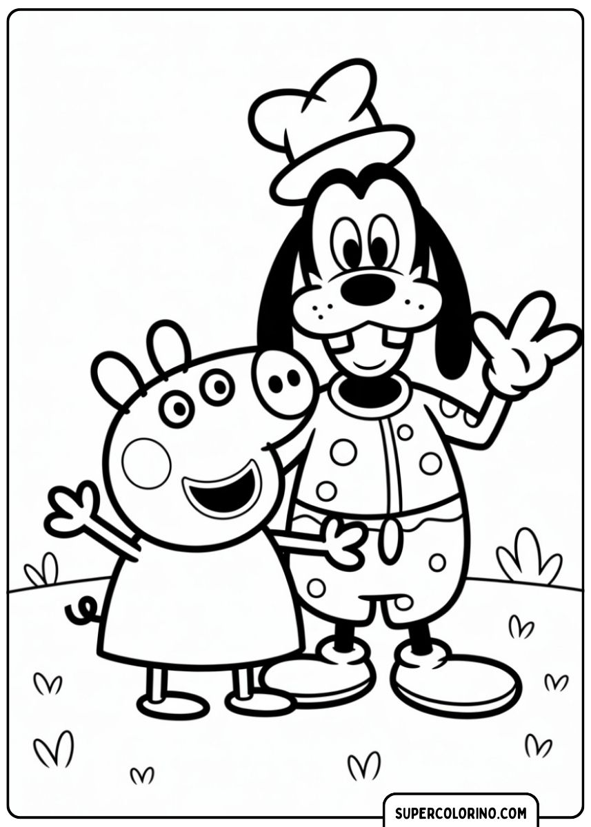Ausmalbilder Peppa Wutz – Peppa mit Goofy Disney.