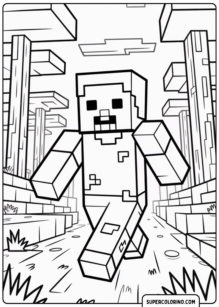 Steve spaziert durch einen Minecraft-Wald.