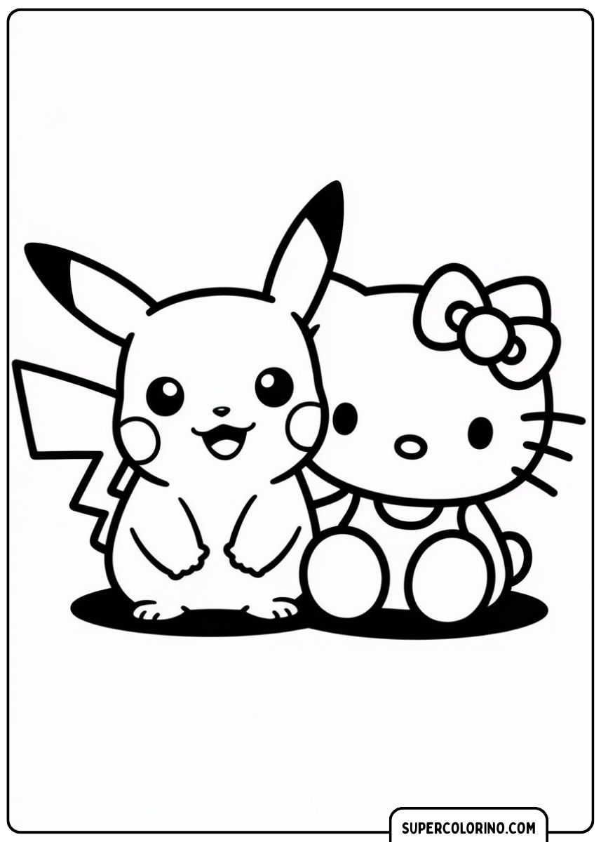 Pikachu naast Hello Kitty.