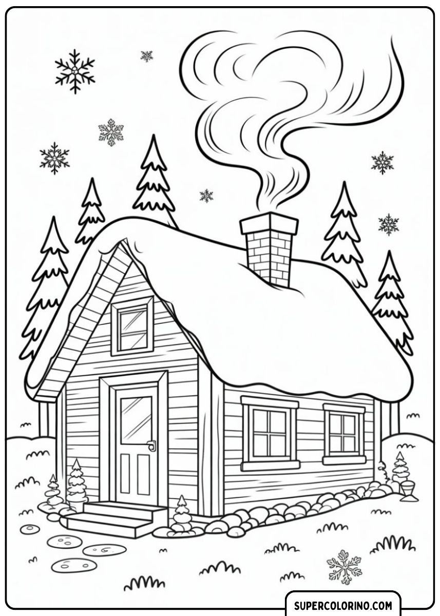 Maison de neige à colorier.