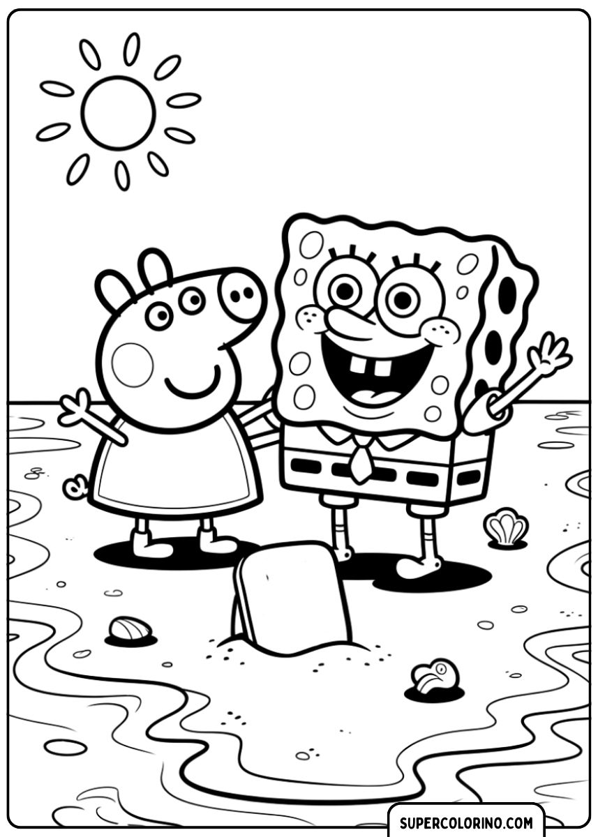Ausmalbilder Peppa Wutz – Peppa mit SpongeBob.