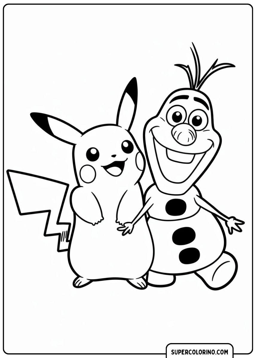 Pikachu met Olaf, de sneeuwpop.