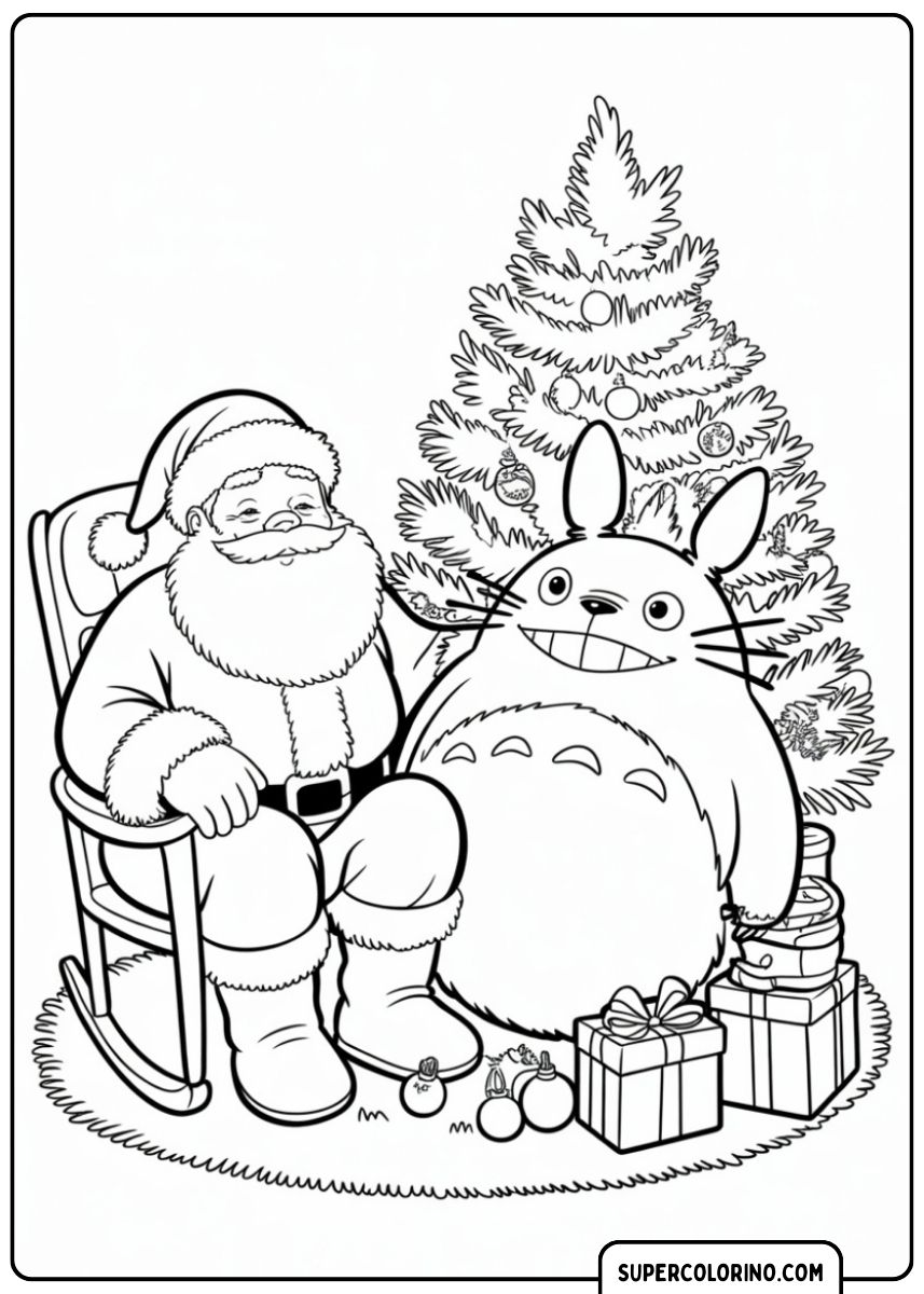 Malvorlage Weihnachtsmann und Totoro.