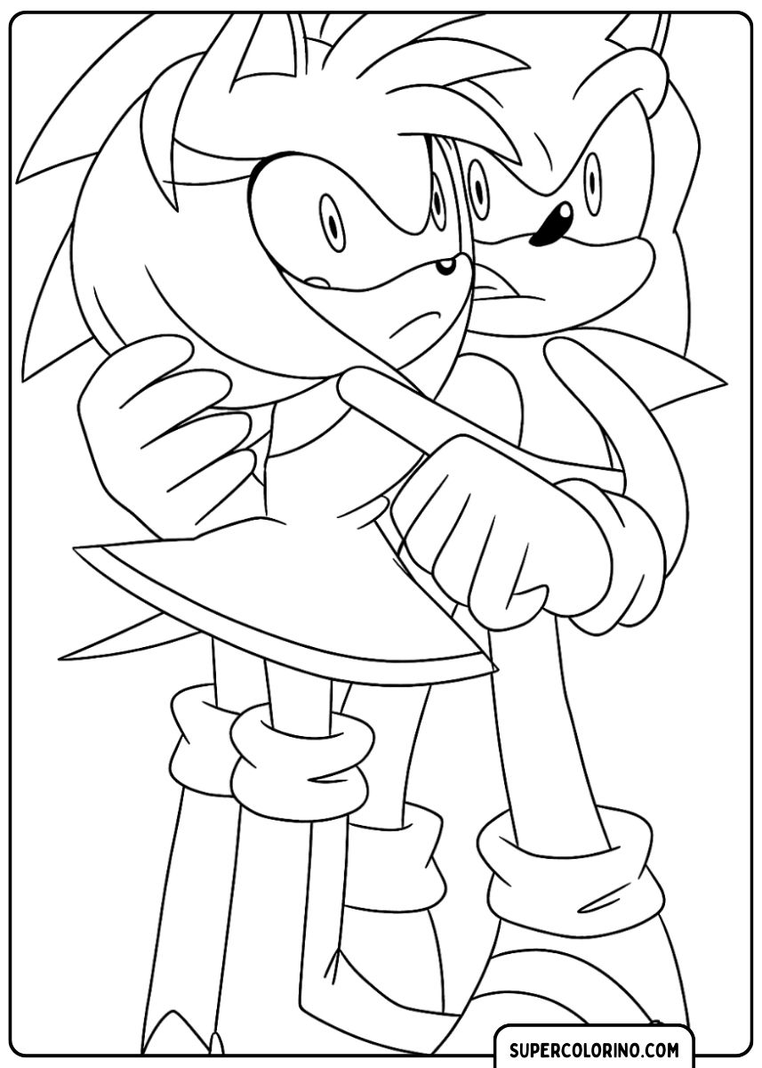 Sonic et Amy ensemble dans un moment intense.