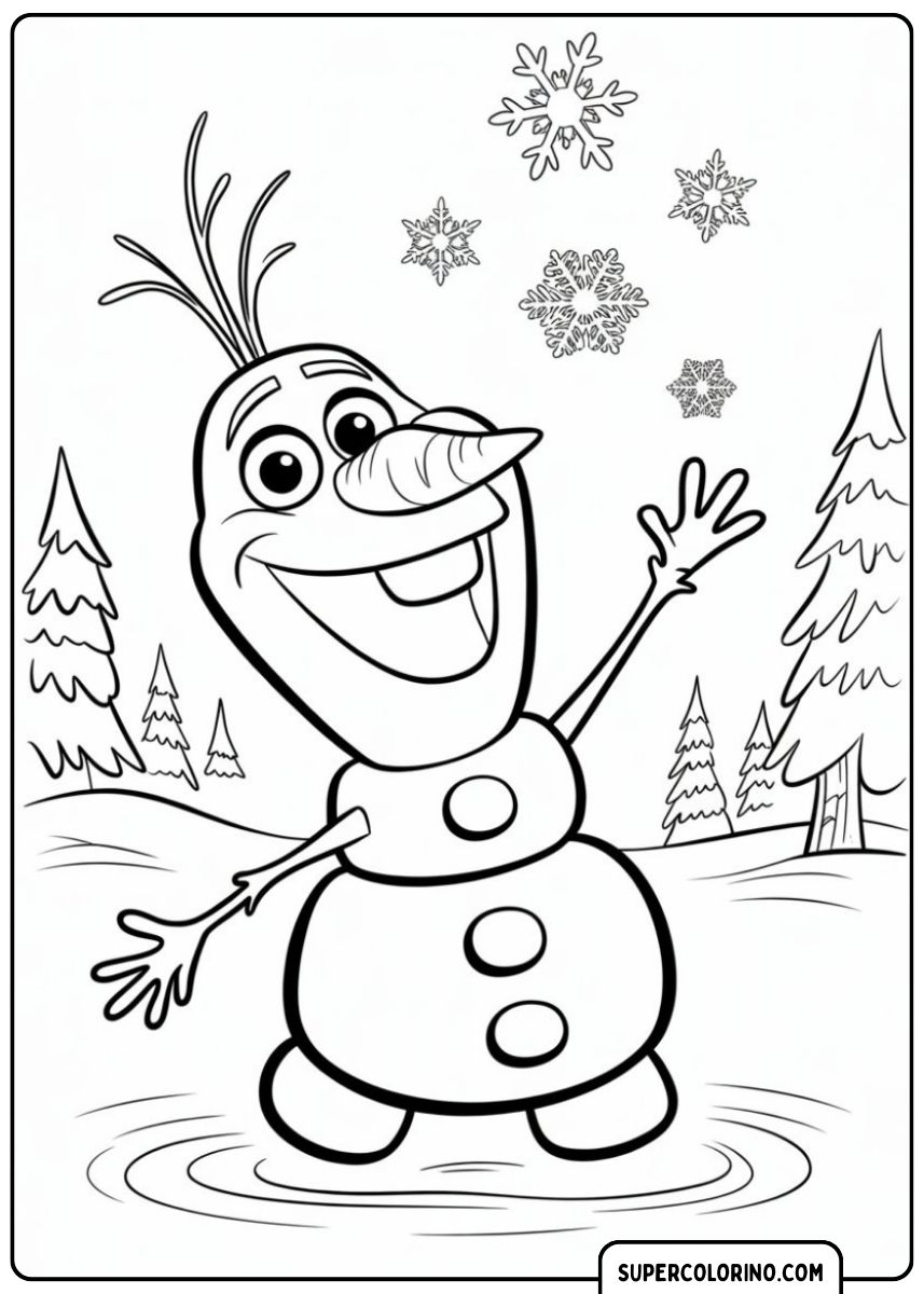 Coloriage Olaf jouant dans la neige.