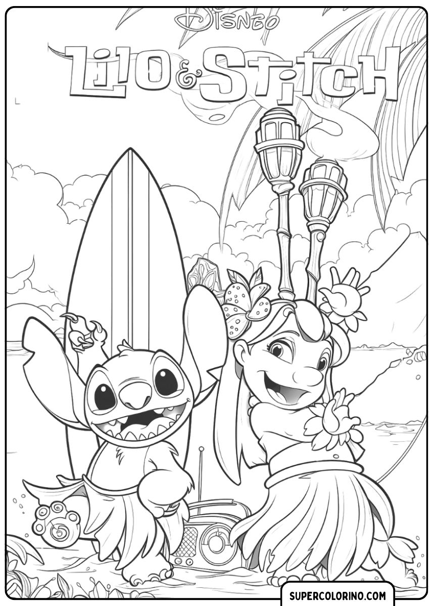 Lilo et Stitch s'amusent à la plage.