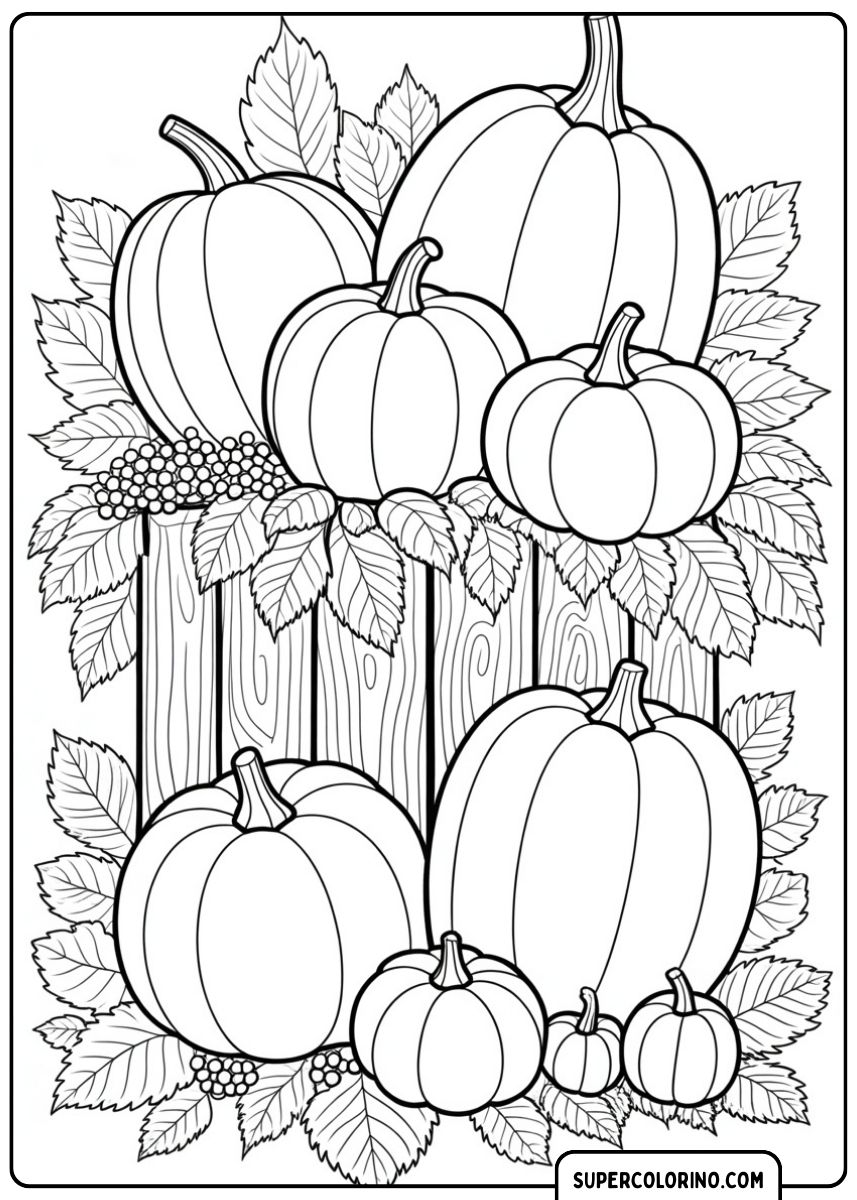 Disegno da colorare di diverse zucche decorate e colorate in modo creativo