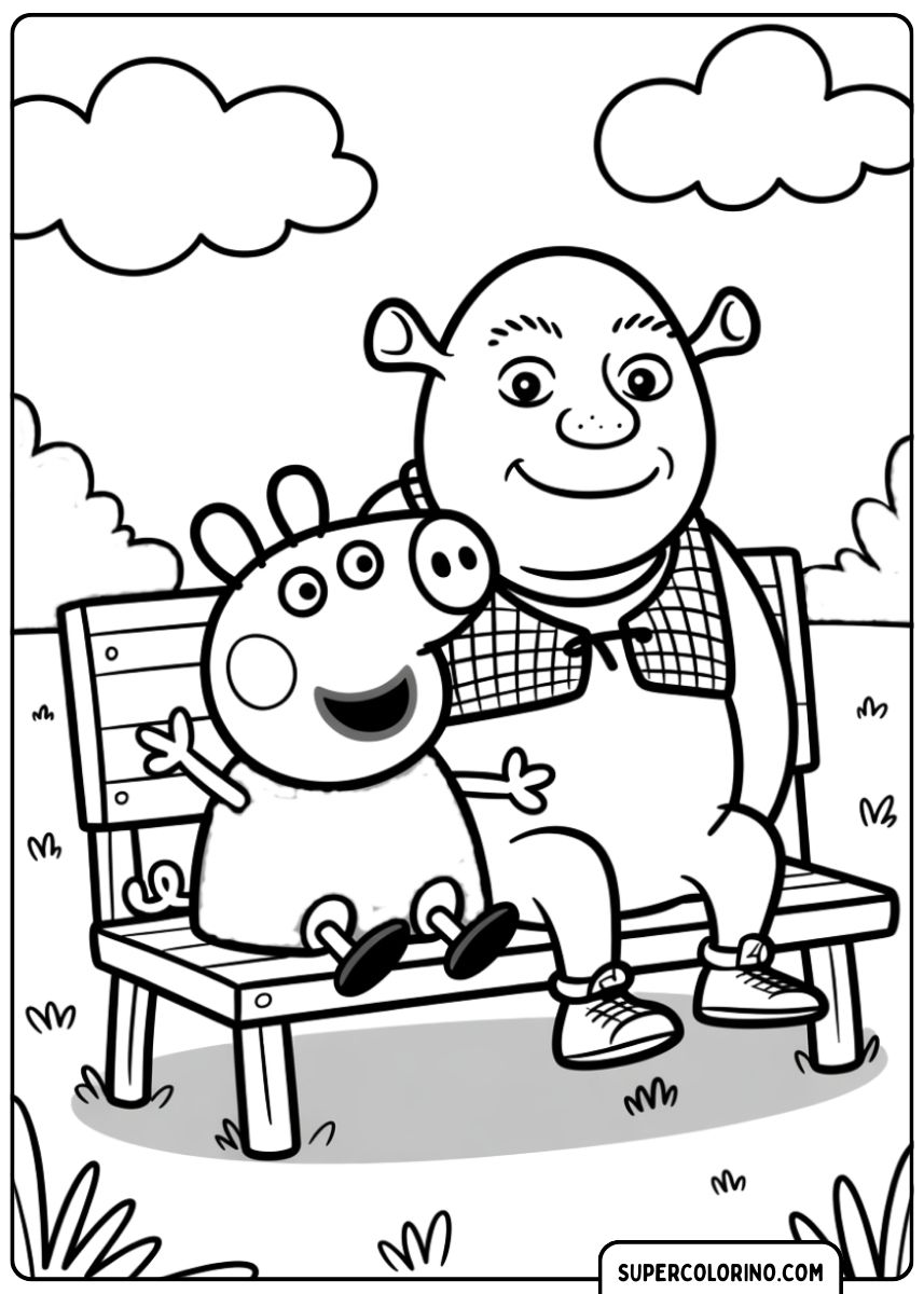 Ausmalbilder Peppa Wutz – Peppa mit Shrek.