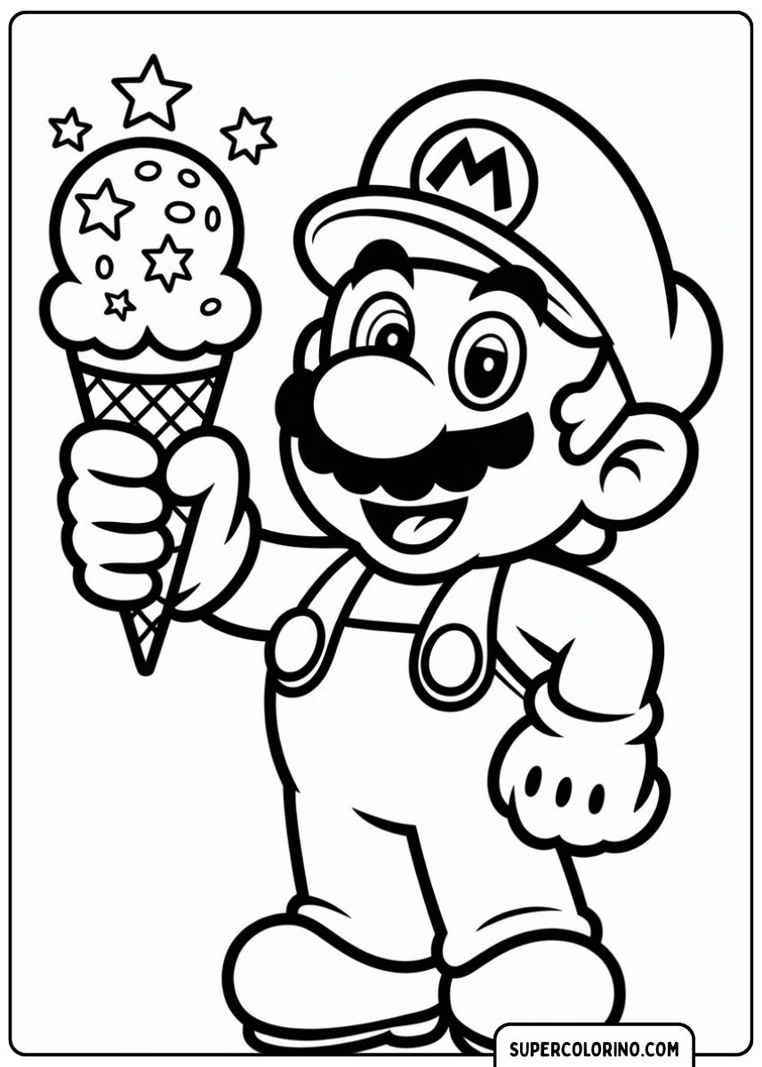 Mario mit einem bunten Eis in der Hand