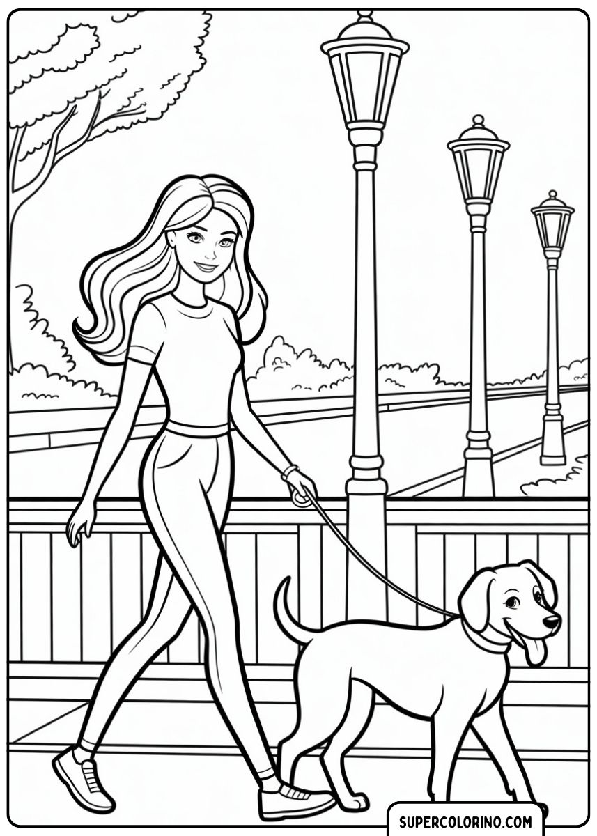 Barbie laat haar hond uit