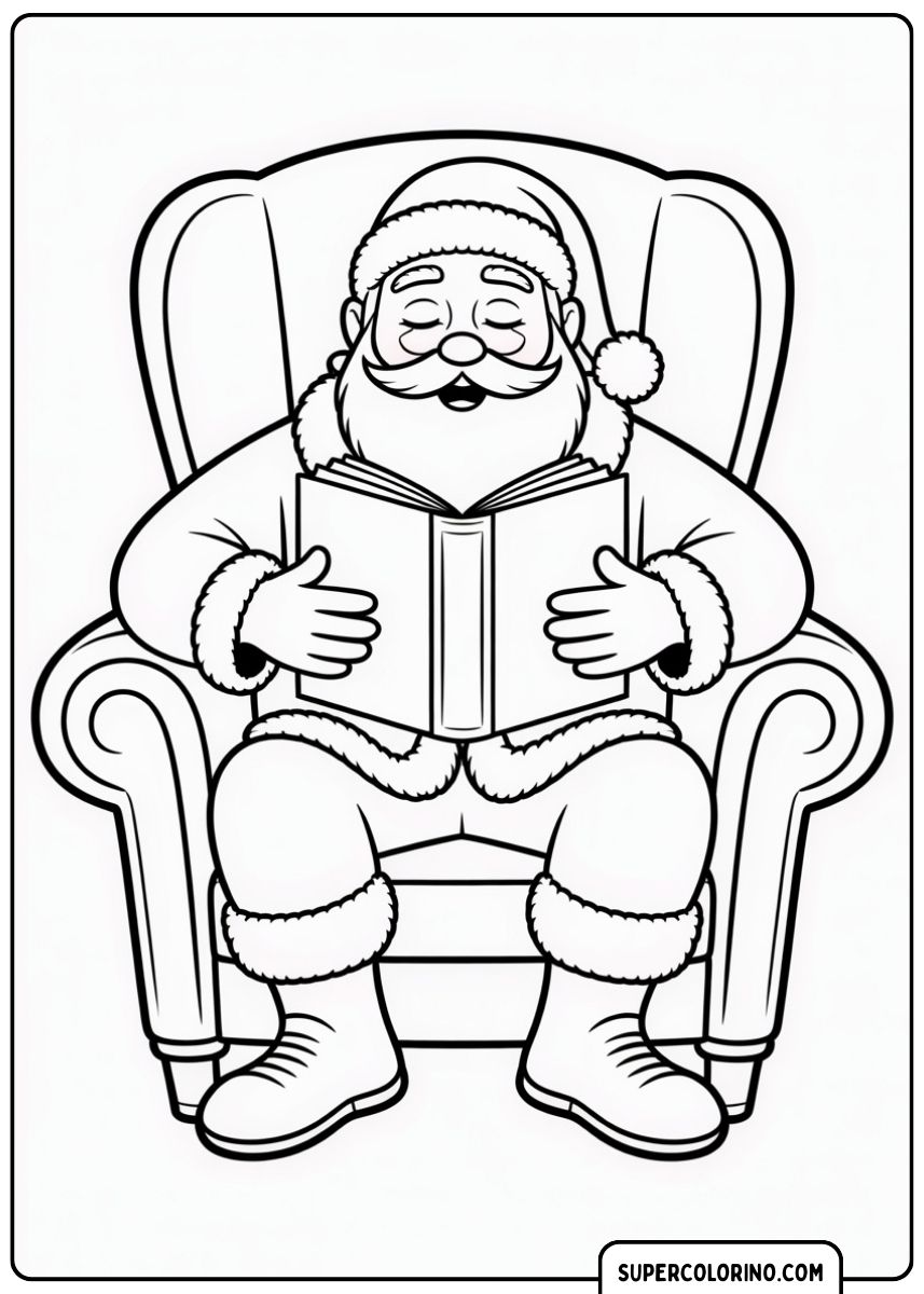 Der Weihnachtsmann liest ein Buch.