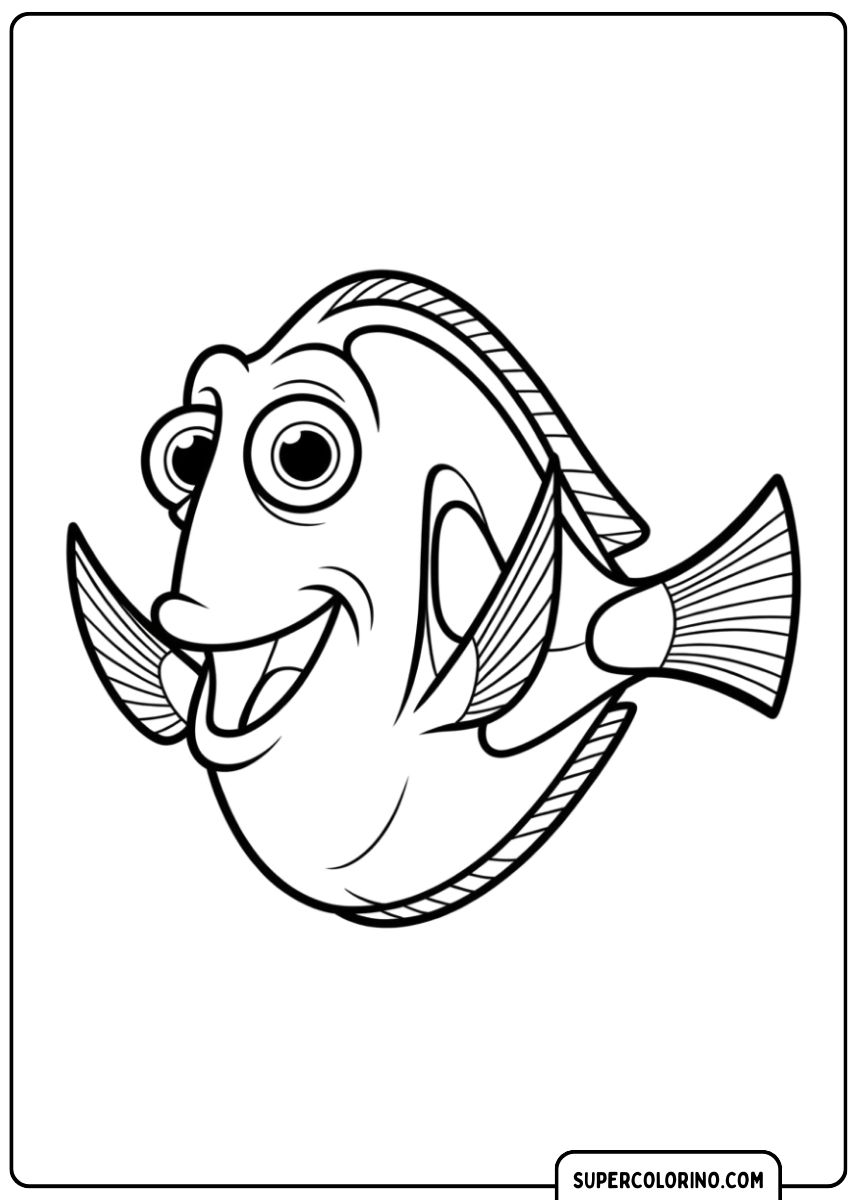 Dory nage en souriant dans l'océan.