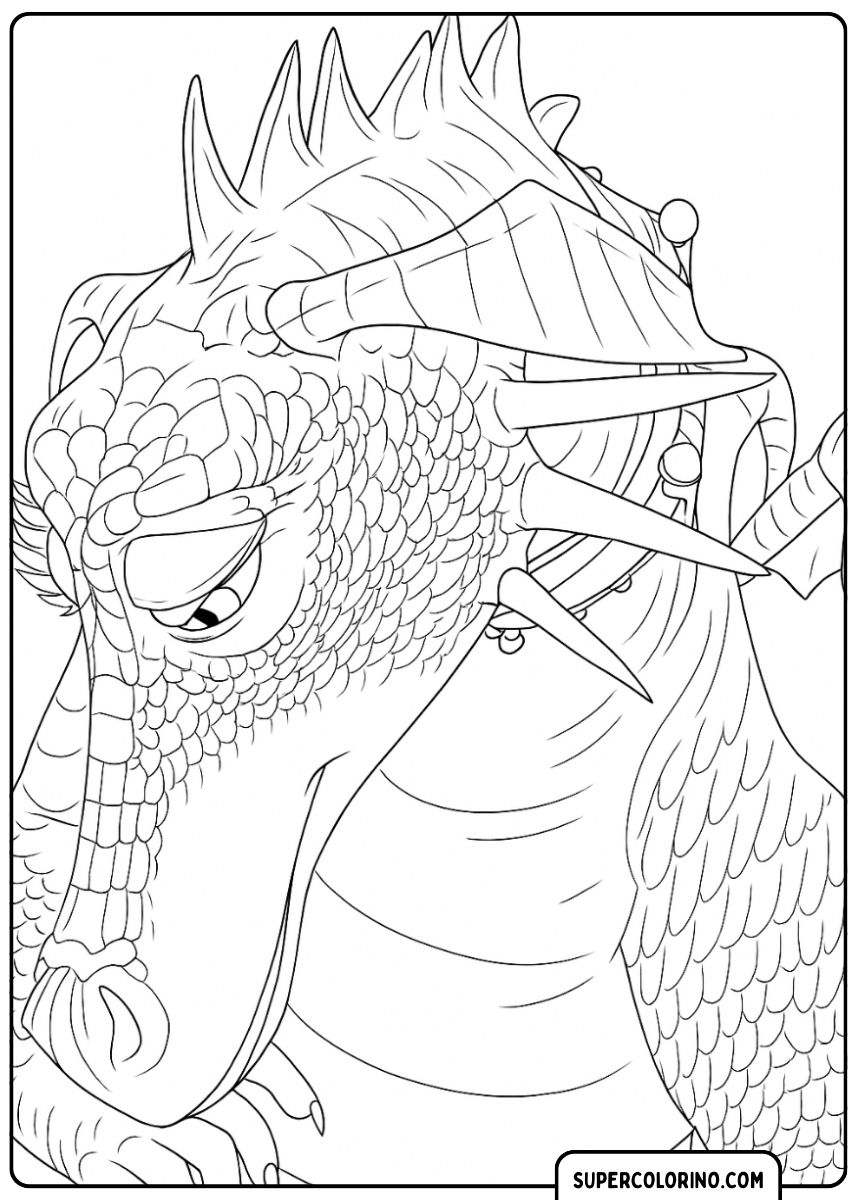 Ein trauriger kleiner Drache mit gesenktem Blick.