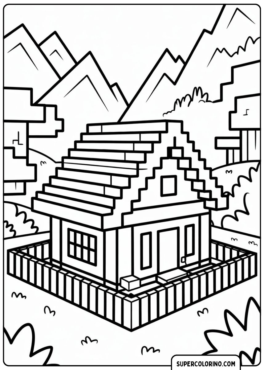 Minecraft-Haus aus Blöcken gebaut.