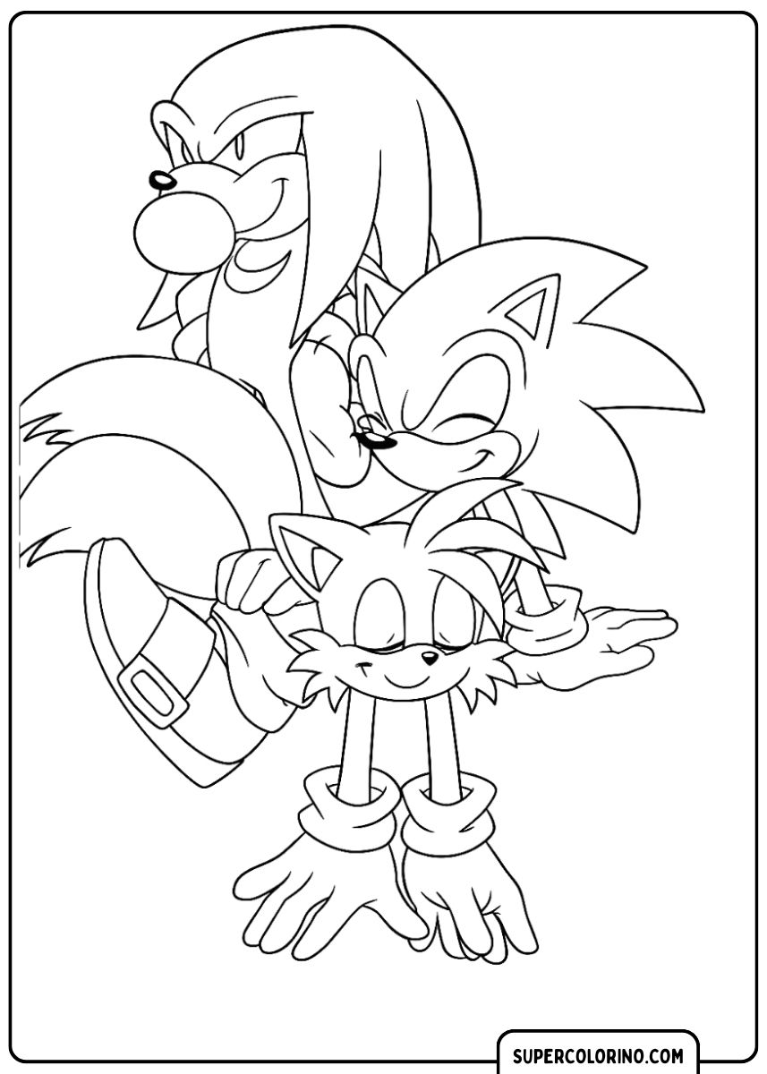 Sonic avec Tails et Knuckles souriants.