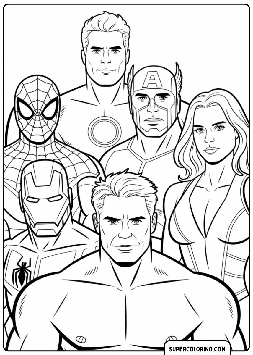 Coloriage de Spiderman avec les Avengers.