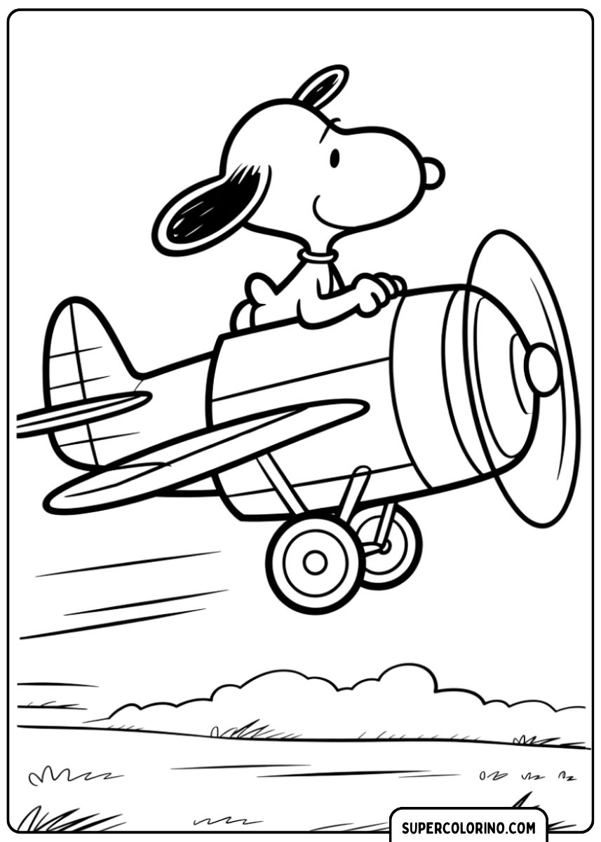 Snoopy fliegt in einem Flugzeug