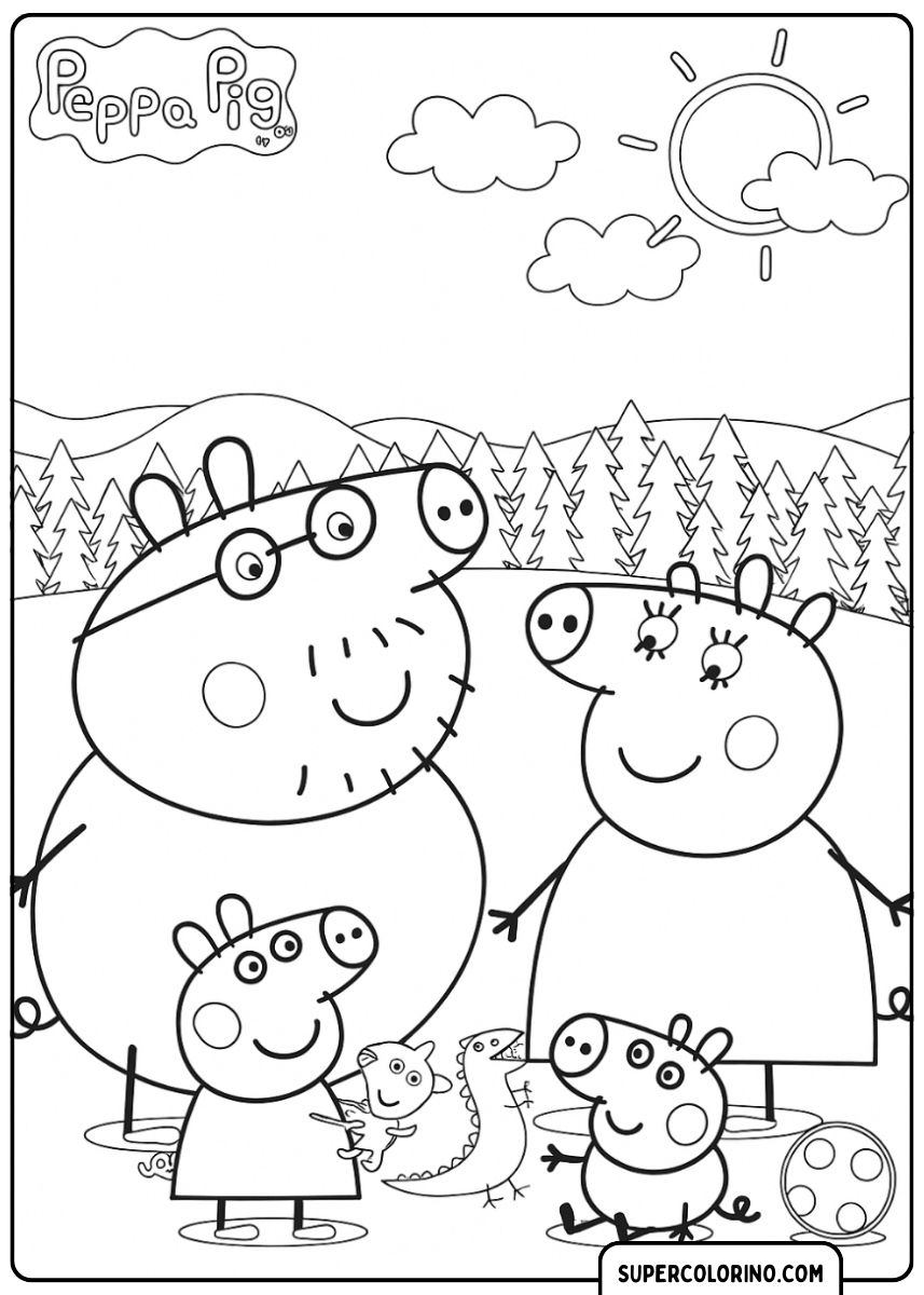 Peppa Wutz Ausmalen – die ganze Familie zusammen.