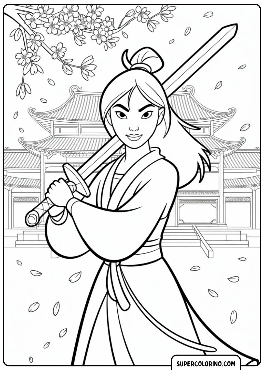 Mulan trainiert mit dem Schwert.