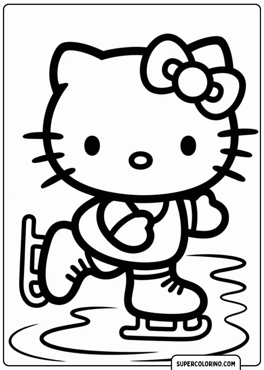 Coloriage de ski Hello Kitty.