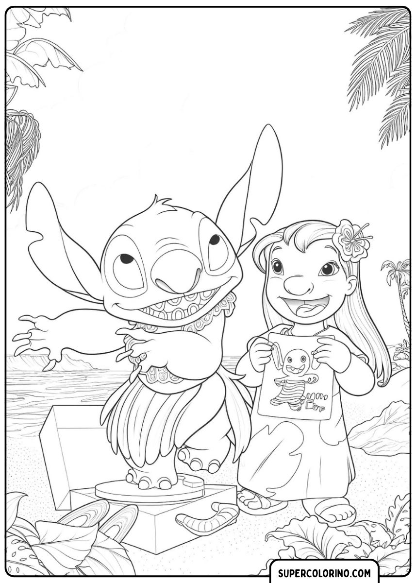 Lilo regarde Stitch avec tendresse.