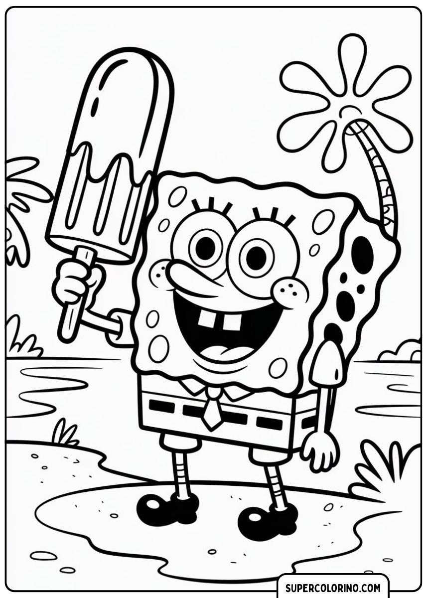 Spongebob Schwammkopf glücklich beim Eisessen