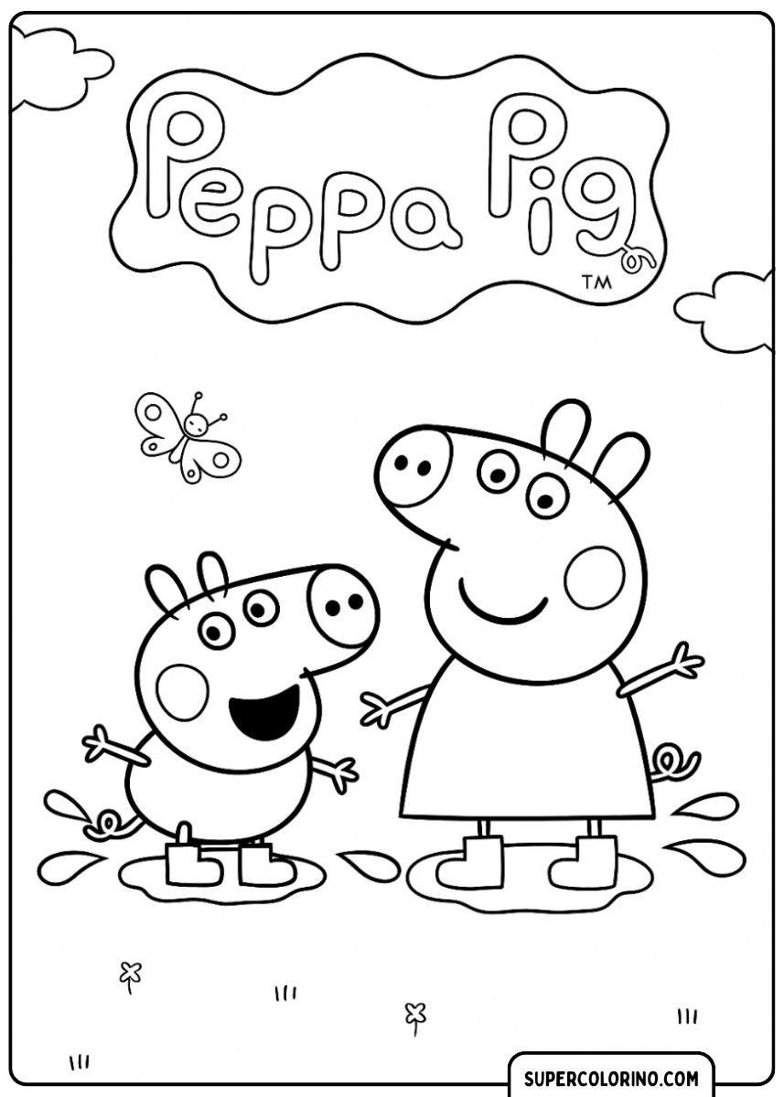 Ausmalen mit Peppa Wutz – Peppa spielt mit Freunden.