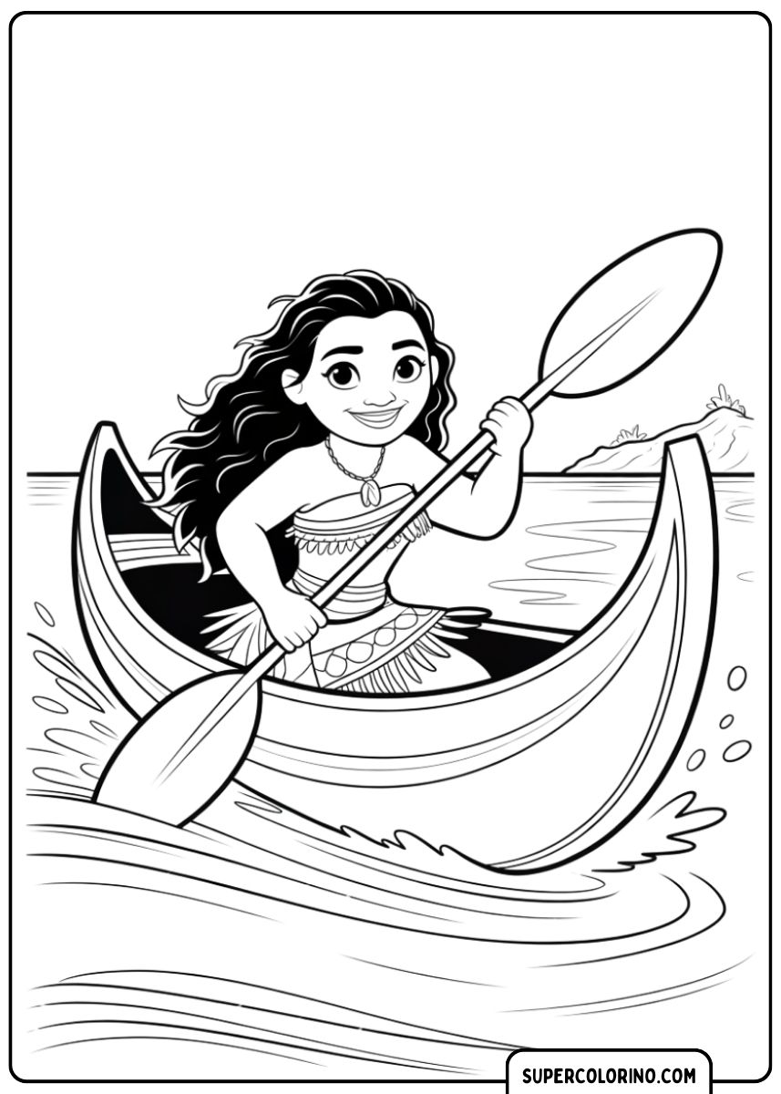 Moana rudert ihr Boot.