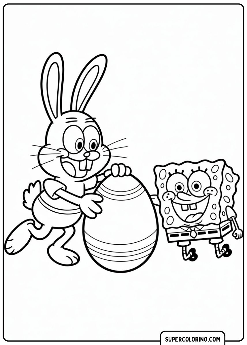 SpongeBob und der Osterhase dekorieren gemeinsam bunte Eier.