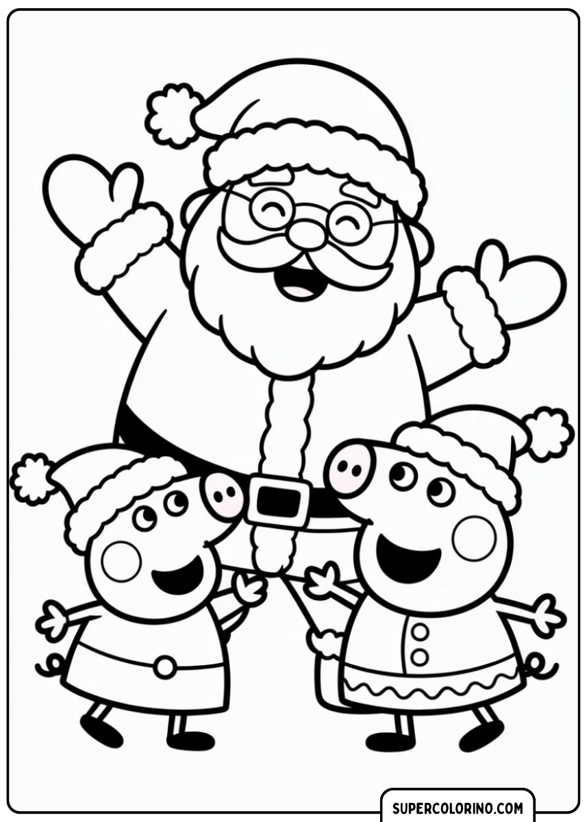 Weihnachtsmann und Peppa Pig lachen zusammen.
