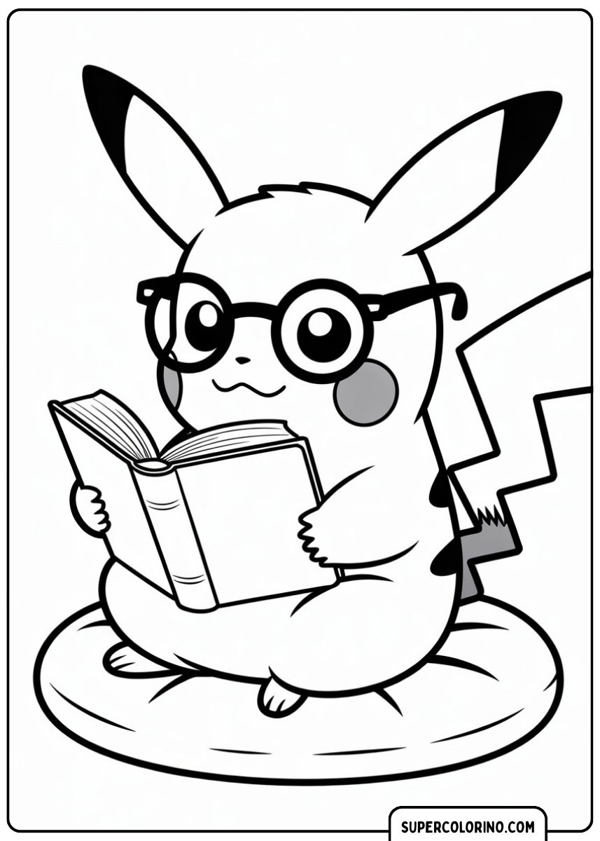 Pikachu leest een boek.