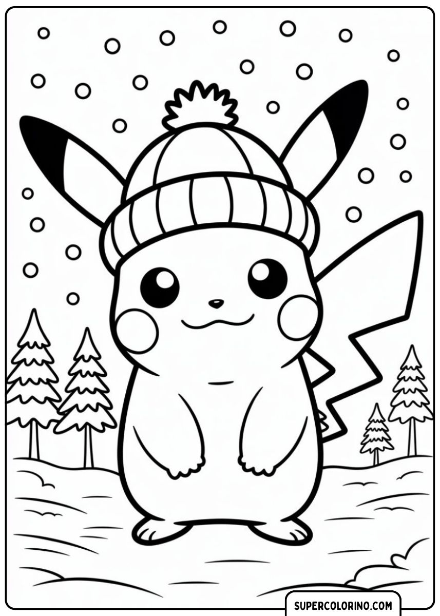 Coloriage Pikachu avec chapeau.