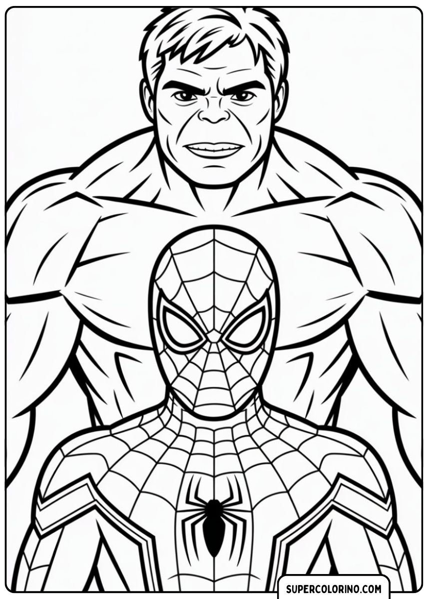 Coloriage Spiderman et Hulk.