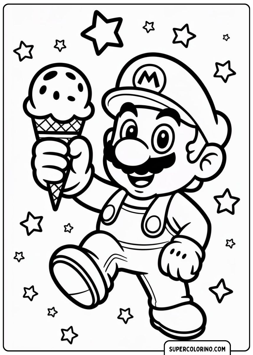 Mario mit einem bunten Eis in der Hand