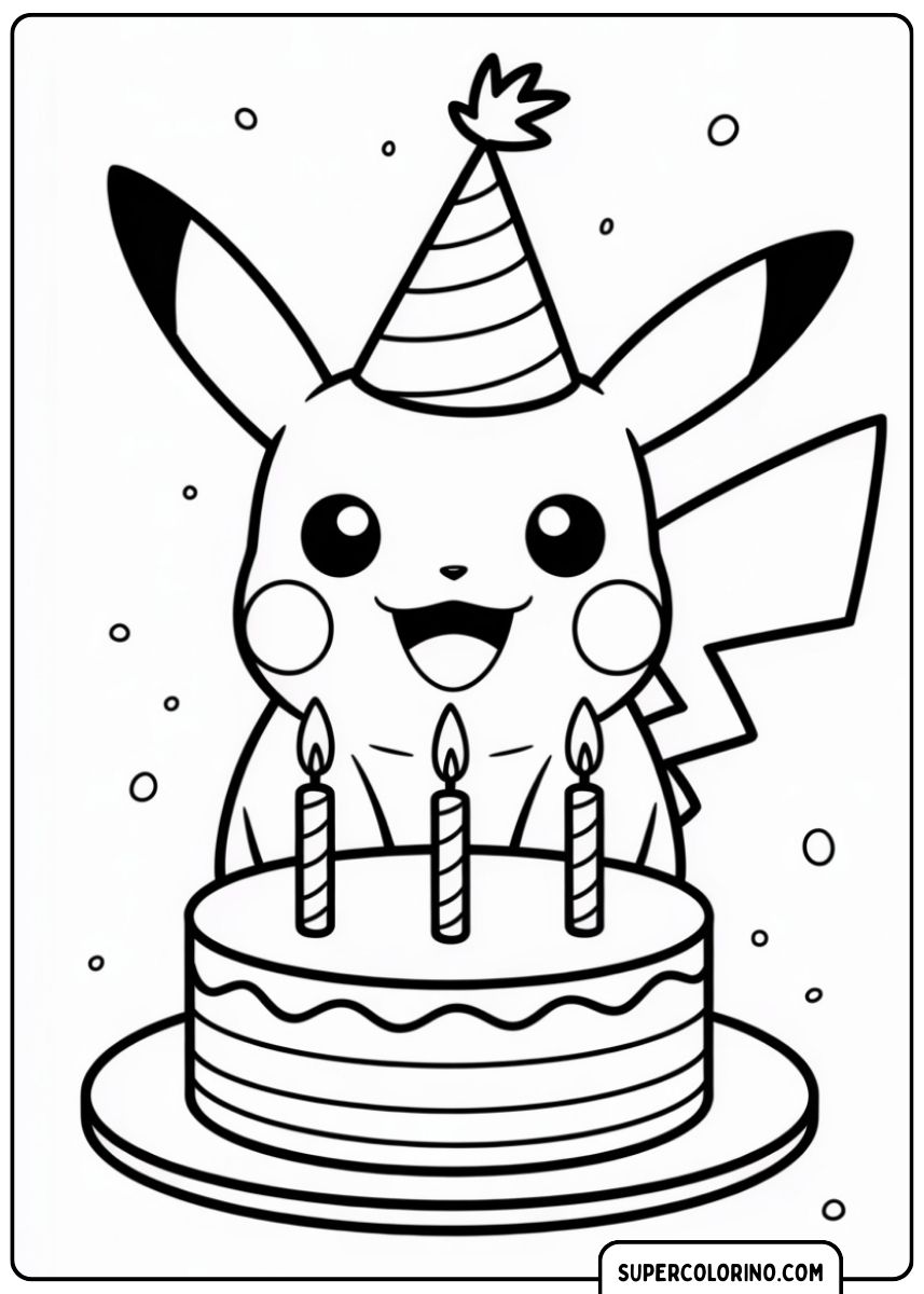Pikachu mit Geburtstagstorte.