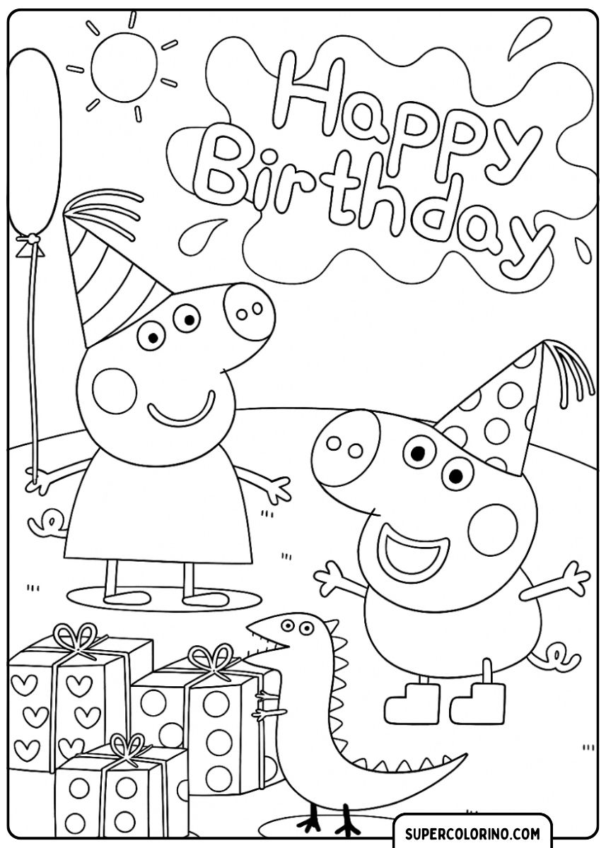 Peppa Wutz Ausmalen – Alles Gute zum Geburtstag.
