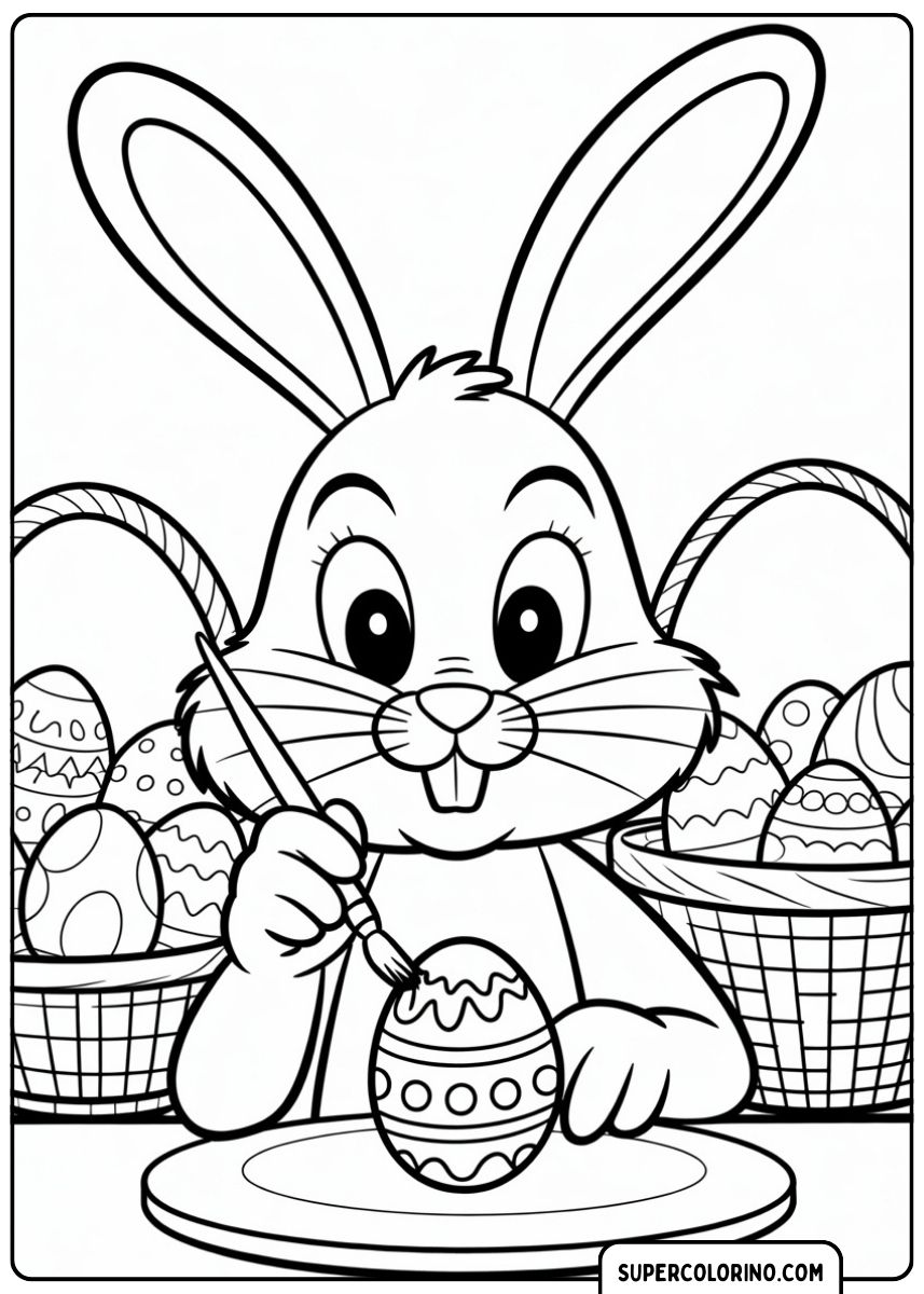 Osterhase malt ein Ei.