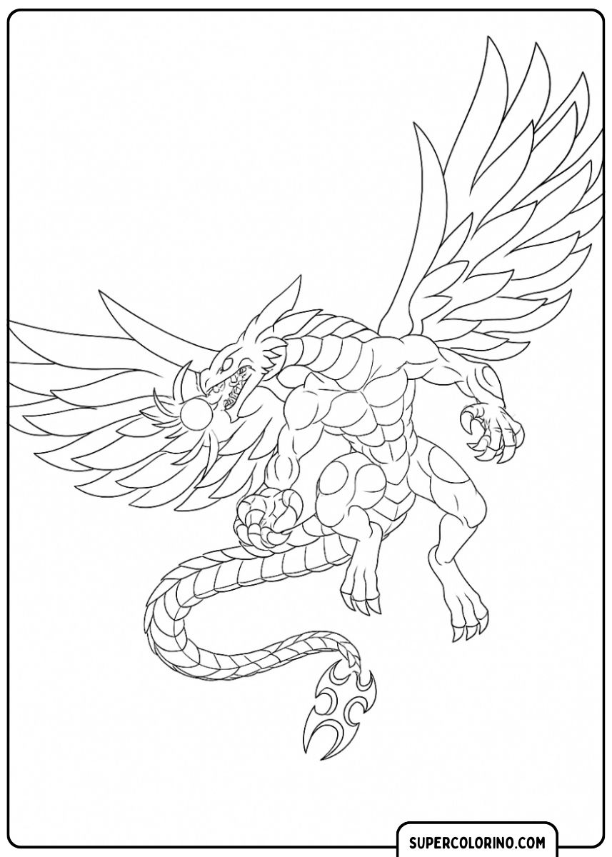 Ein Drache fliegt hoch in den blauen Himmel.