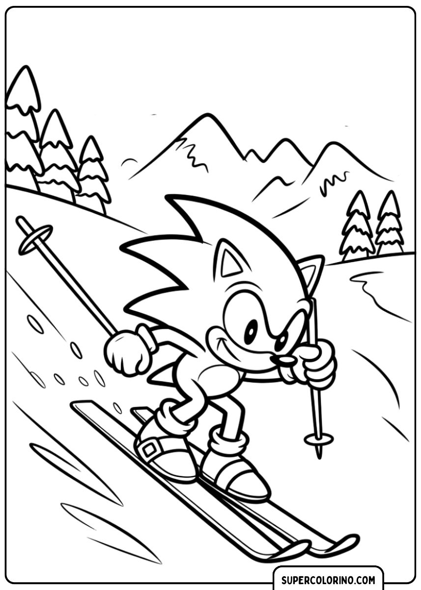 Coloriage de ski Sonic.