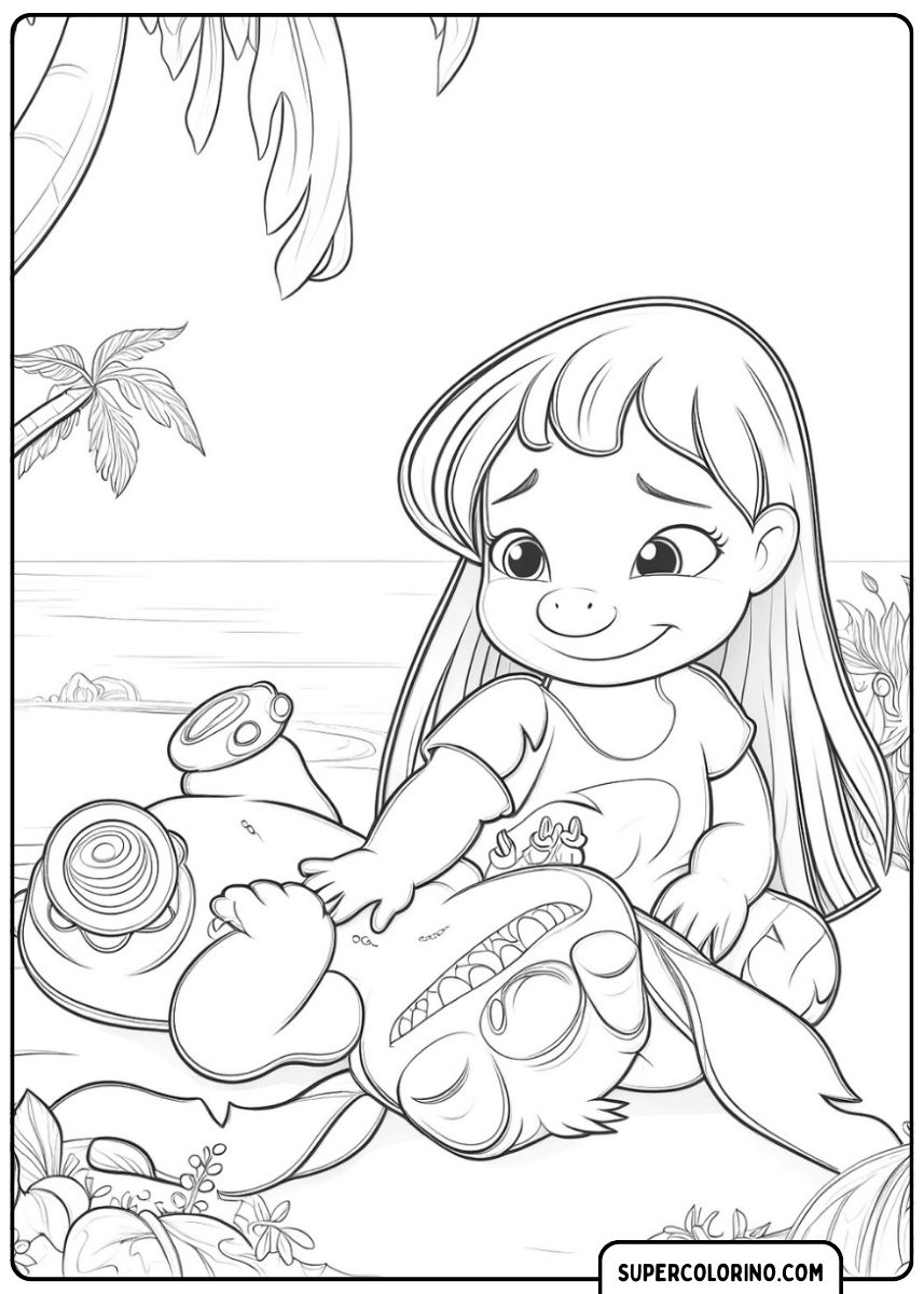 Lilo fait rire Stitch avec un drôle de geste.