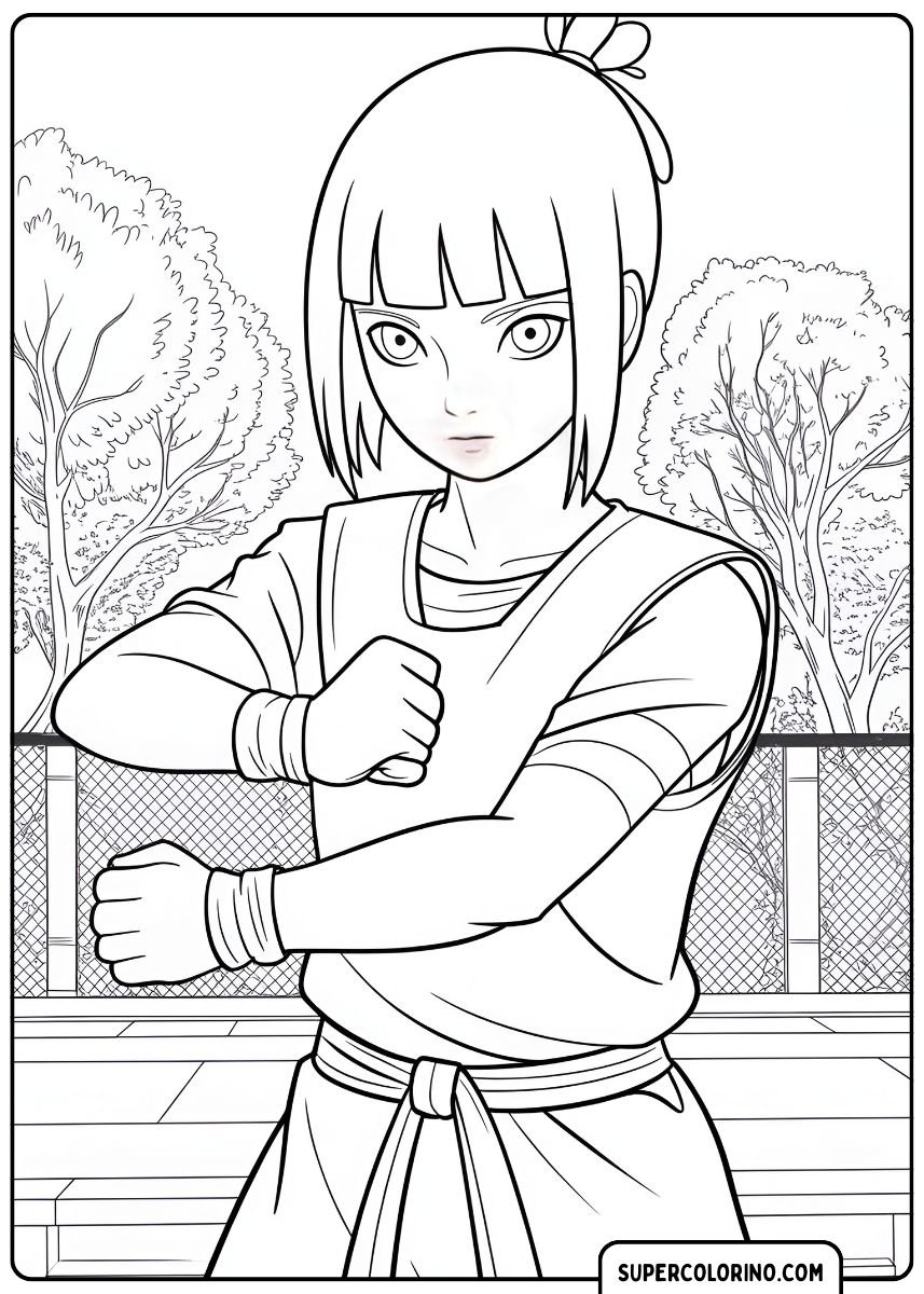 Hinata Hyuga ist bereit, mit ihren Ninja-Techniken zu kämpfen.