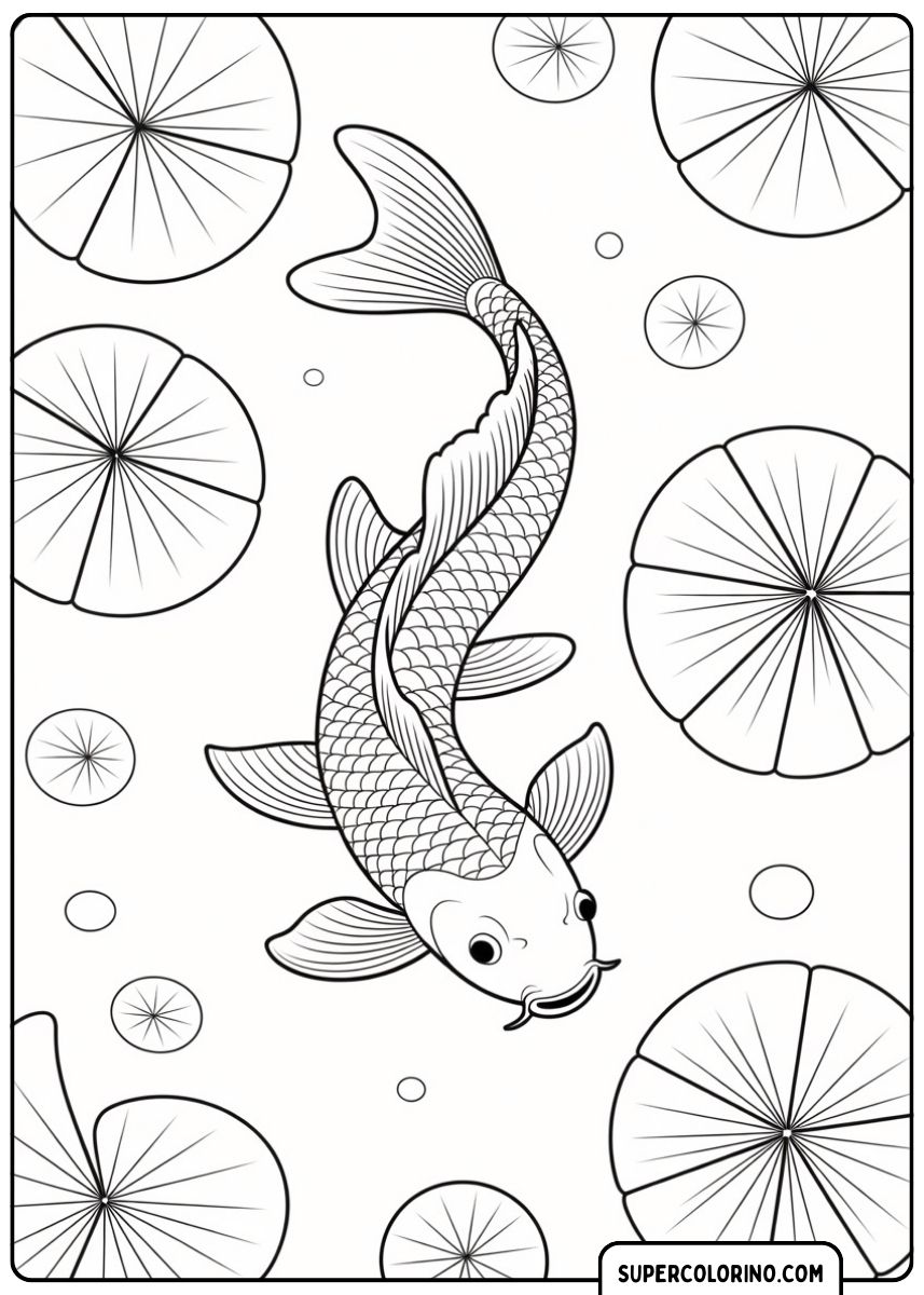 Un poisson nageant dans un étang de lotus.