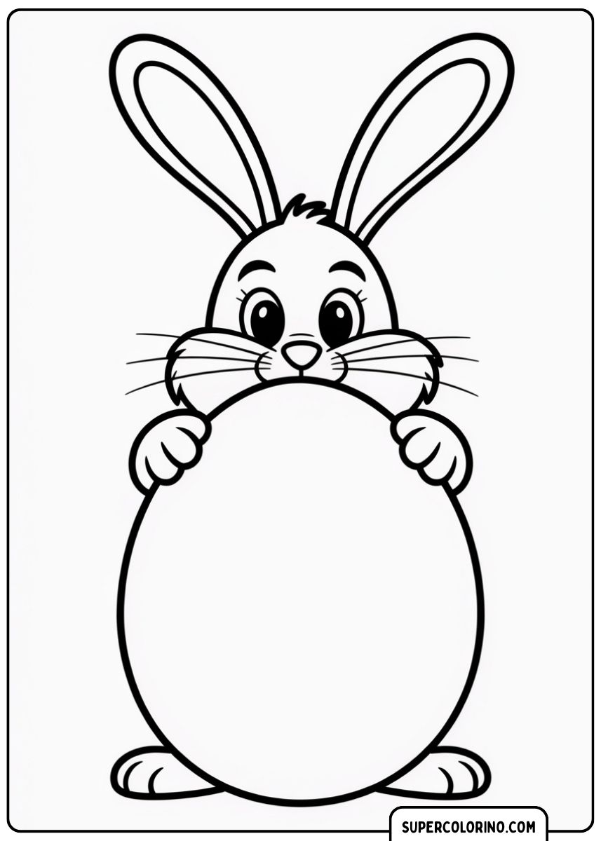 Osterhase umarmt ein großes Ei.