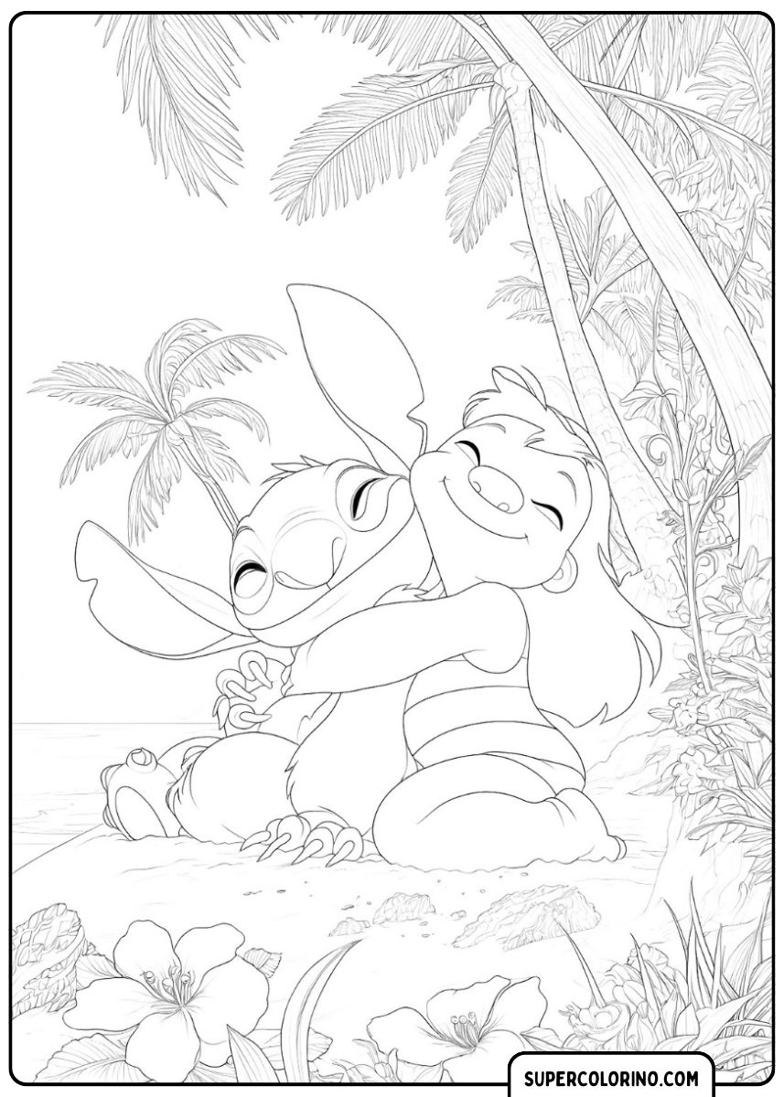 Lilo serre Stitch dans ses bras avec une grande joie.