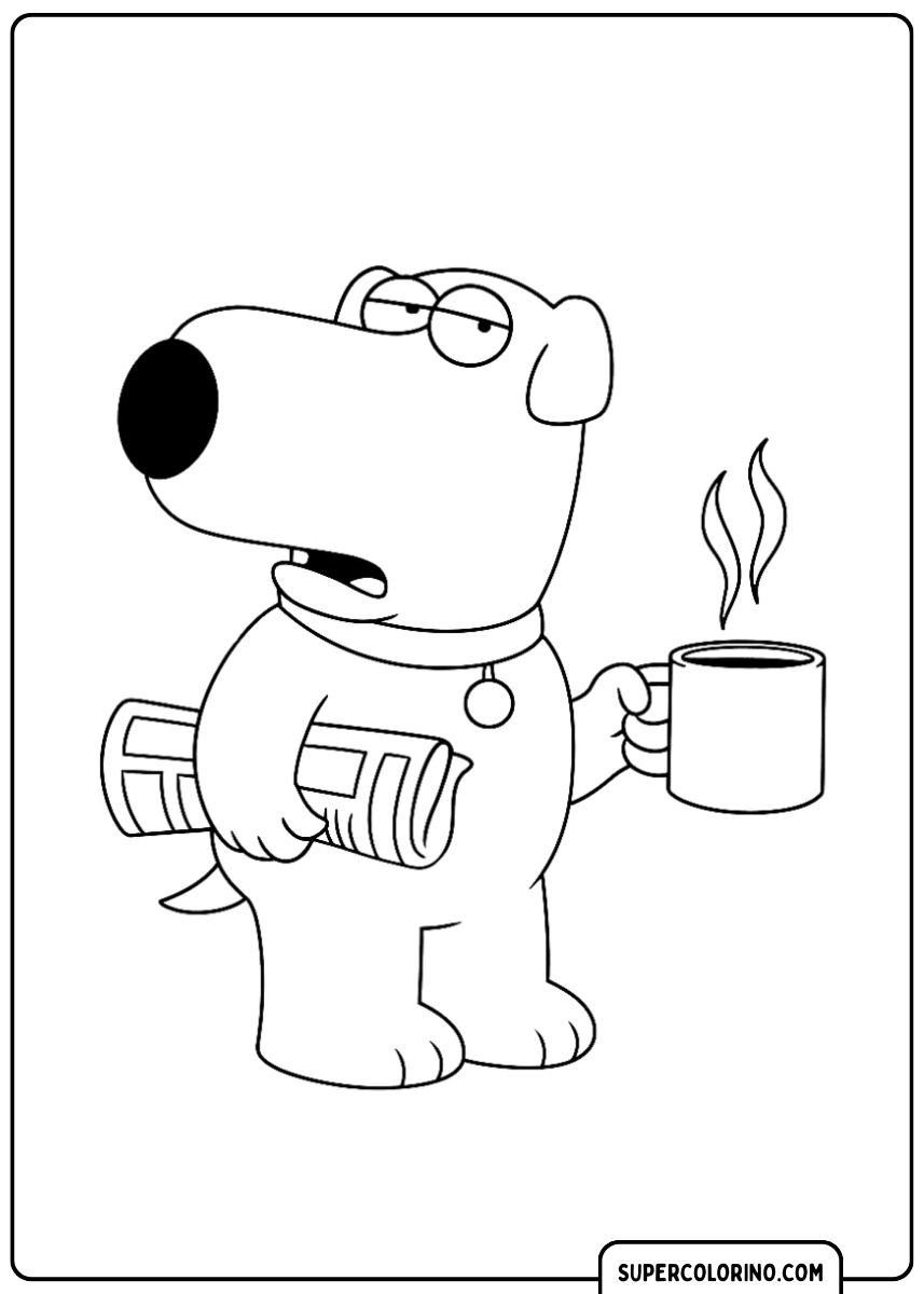 Malvorlage von Brian Griffin, der Tee trinkt und die Zeitung liest.