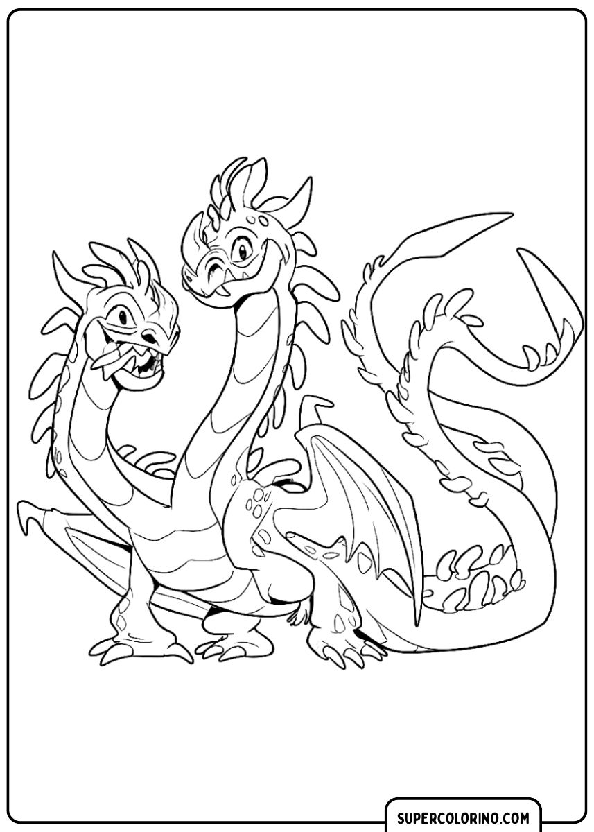 Ein lustiger Drache mit zwei lächelnden Köpfen.