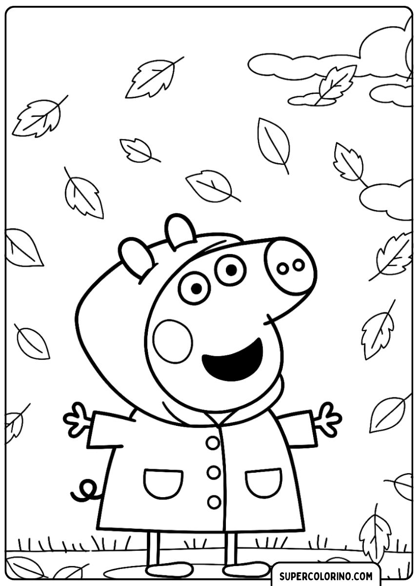 Malvorlage Peppa Wutz – Peppa beobachtet die Herbstblätter