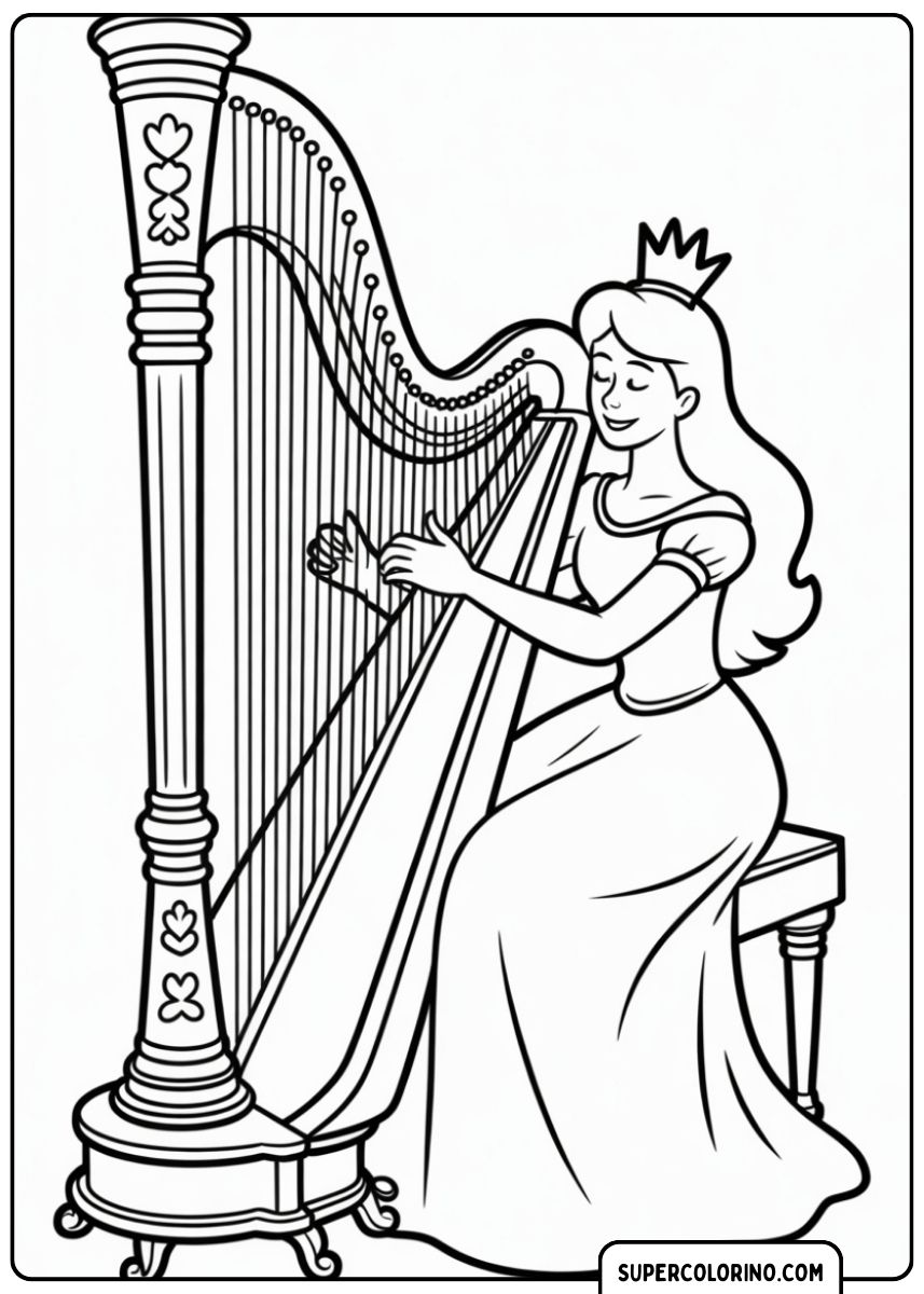 Eine Prinzessin spielt sanft ein Musikinstrument.