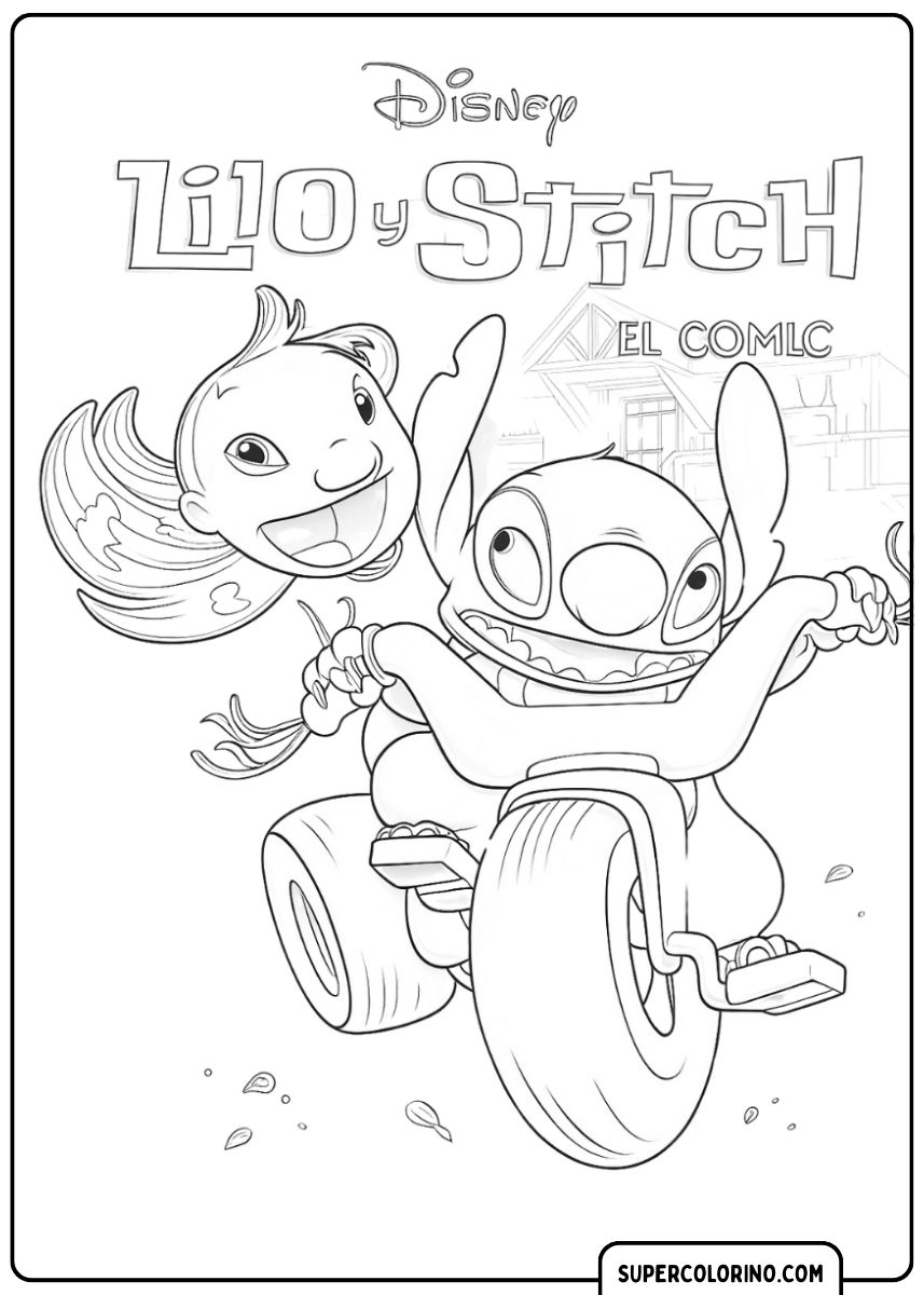 Stitch conduit une voiture avec Lilo à côté de lui.