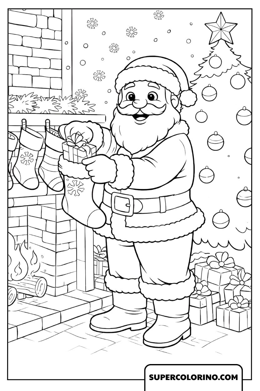 Färben Sie den Weihnachtsmann, der Geschenke bringt